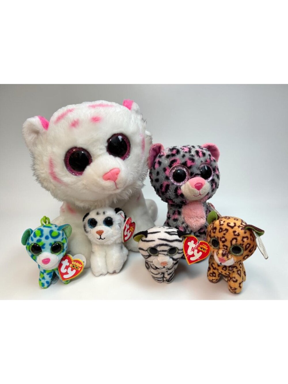 6 Ty Beanie Babies & Boos Tabor, Tasha, Tundra, Freckles, Blizz Leopard Keychain